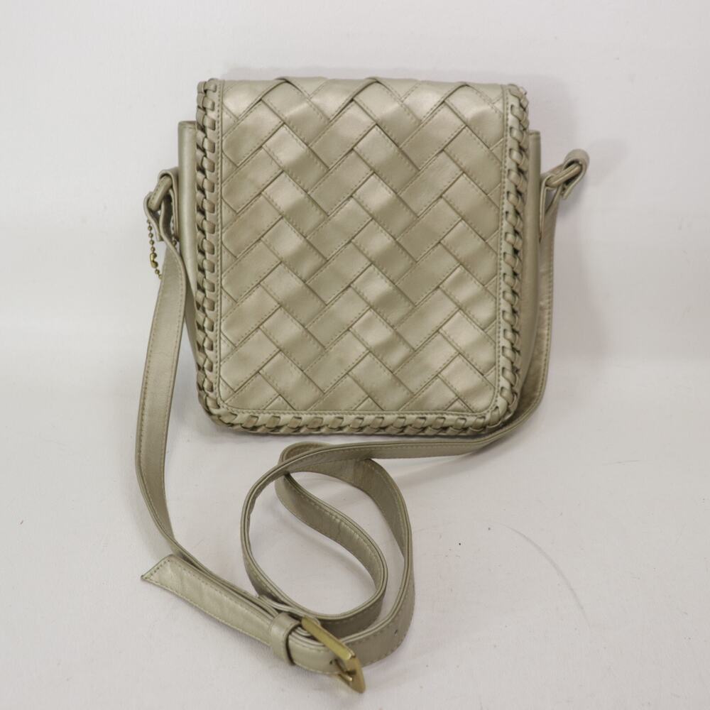 Liz Claiborne Leather Handbag M Metallic Weave LIne Crossbody Purse Shoulder Bag